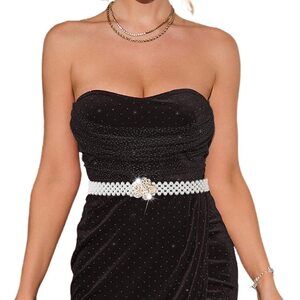 4423 Pearl Belt Wedding Bridal Sash Elastic Crystal Dress Belts